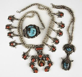 A group of gem and silver Native American jewelry