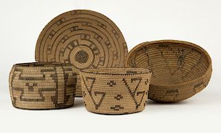 A group of one Paiute and three Pima baskets