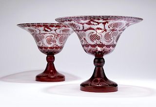 A pair of Bohemian cut-glass compotes