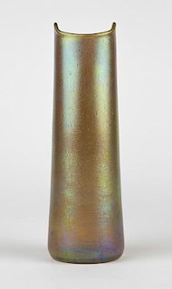 A gold iridescent art glass vase