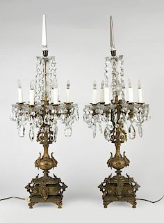 A pair of electrified gilt-bronze girandoles