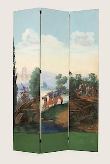 A French three-panel painted screen