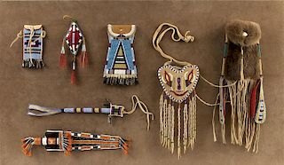 A group of Plains Indian beaded and quilled items