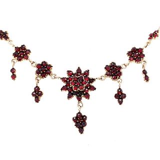 Genuine Natural Bohemian Garnet Necklace Rosettes and Drops 