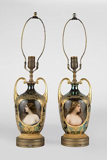 Pair of Royal Vienna-style vases mounted as lamps