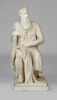 A carved marble statue of Moses, after Michelangelo