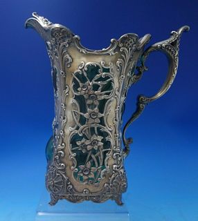 Imperial Queen by Whiting Glass Water Pitcher w/ Sterling Silver Overlay 