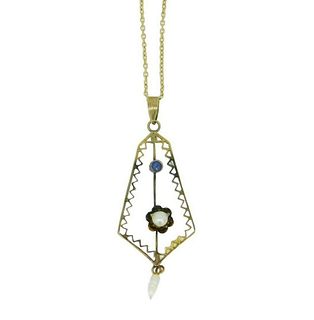 10k Yellow Gold Victorian Pearl Lavaliere Pendant 