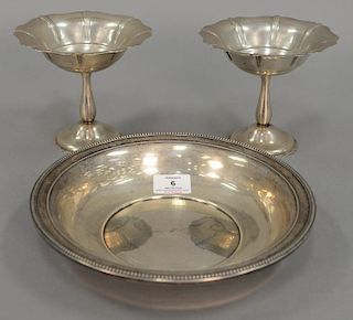 Pair of sterling silver compotes (ht. 5") and a sterling silver bowl (dia. 10"), 20.4 t oz.