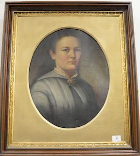 Victorian oil on canvas, bust of a girl in oval matted frame, 24" x 20".