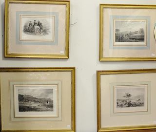 Set of twelve black and white landscape engravings to include East Rock New Haven by Hunt; City of Buffalo by Wellstood; The highlan...