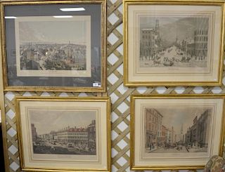 Roger Varin Set of four engraved hand colored aquatint (1) New York 1848 18" x 23 1/4"(2) Wall Street in 1856 16 3/4" x 21 3/4"...