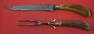 Antler Handle by Various Makers Roast Carving 2-pc Set c. 1890 knife 15"
