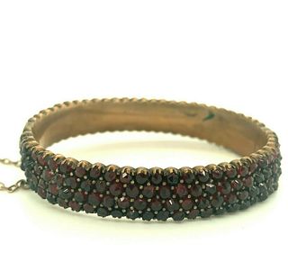Genuine Natural Bohemian Garnet Bangle Bracelet Four Row 