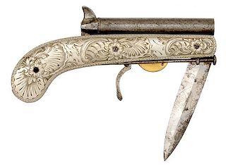 Engraved Percussion Knife Pistol 