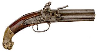 Early European Flintlock Four-Shot Pistol by Locke 