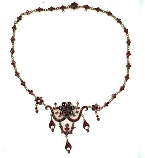 Genuine Natural Bohemian Garnet Necklace Rosette with Drops 