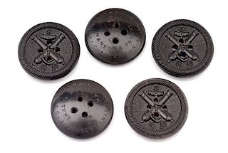 Confederate Navy Hard Rubber Pea Coat Uniform Buttons, Lot of 5 