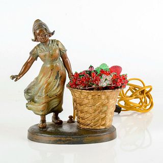 Vintage Glass Beads and Metal Figural Lamp, Dutch Girl
