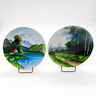 2pc Japanese Hand Painted Decorative Plates