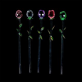 5pc Multi-colored Glass Roses