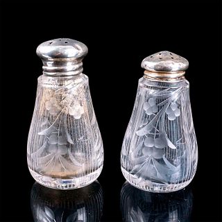 Vintage Etched Glass Salt and Pepper Shakers