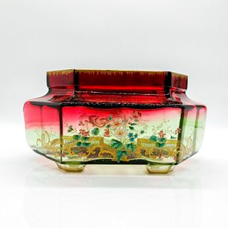 Vintage Footed Ombre Art Glass Bowl with Enamel Gilt