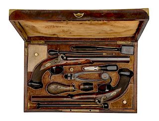 French Cased Set of Percussion Duelers by Perlate 