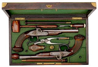 Cased Pair of Percussion Pistols by Lecourve 