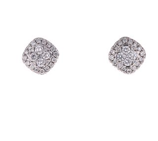Squared Diamond Cluster & 14k White Gold Earrings