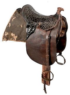 1830 - 1840s Half Spanish Eagle Head Quilted Seat Officer's Saddle 