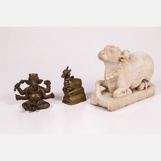 Three Indian Brass and Carved Marble Figures