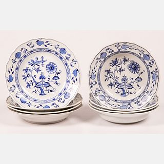 Set of Eight Meissen Blue Onion Porcelain Dishes