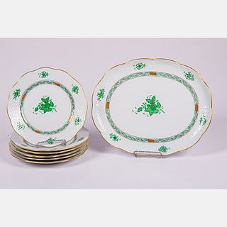 A Group of Herend Chinese Bouquet Green Plates
