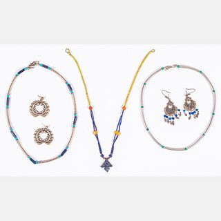 Three Syrian Silver and Lapis Beaded Necklaces