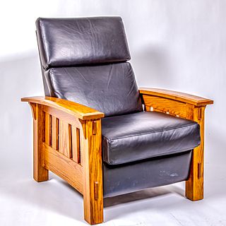 Mission Style Oak and Leather Reclining Chair