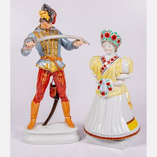 Two Large Herend Porcelain Figures