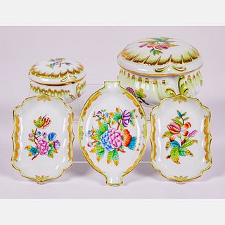 A Group of Herend Small Porcelain Trays and Boxes