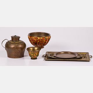 A Group of Brass and Copper Decorative Objects 