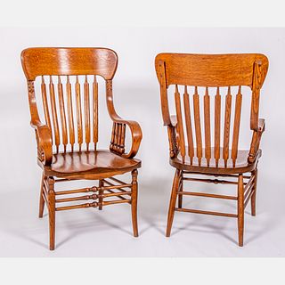 A Pair of American Oak Arm Chairs