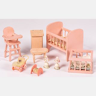 Nine Pieces of Dollhouse Furniture