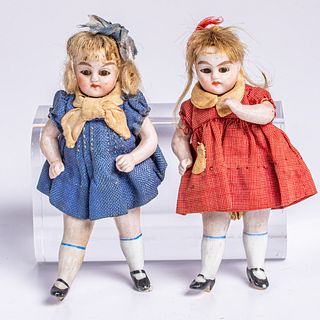Two German Dollhouse Bisque Dolls