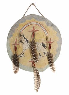 Lakota Sioux Polychrome Painted Large Hide Shield