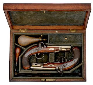 Cased Pair of Percussion London Pistols Presented by James E. Fitzgerald  