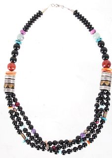 Navajo T. Singer Barrel Bead Multi Stone Necklace