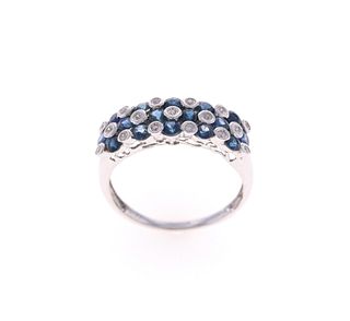 Vintage Blue Sapphire Diamond 14k White Gold Ring