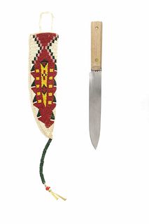 Sioux Beaded Hide Parfleche Sheath & Trade Knife