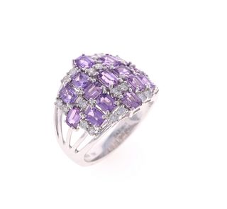 Pink Sapphire & VS2 Diamond 18k White Gold Ring