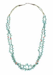 Navajo Old Pawn Turquoise & Branch Coral Necklace