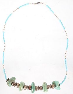 Navajo Sterling Silver Nugget Turquoise Necklace